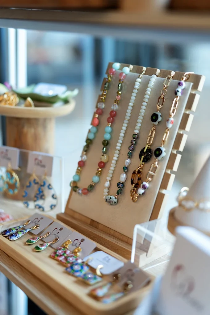 Bracelets displayed upright at the Nakamol store